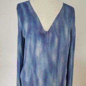 Soft lightweight Sweater navy blue gray purple stripe med L unisex striped dyed